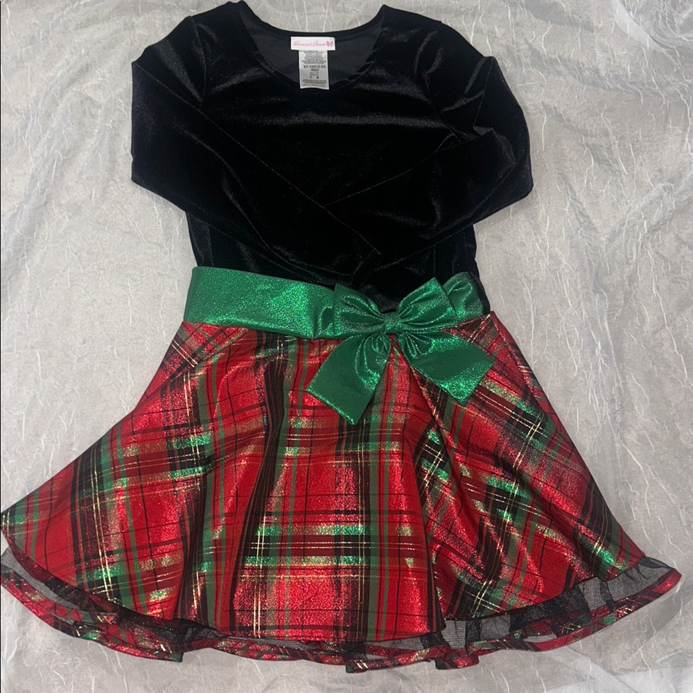Bonnie Jean Black Velvet Dress with Green Accent